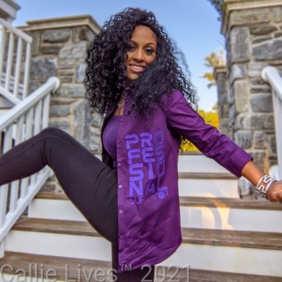 Elaine Professional Survivor: Purple Glitter Button Up Work Shirt purple black - Picture 3 of 16